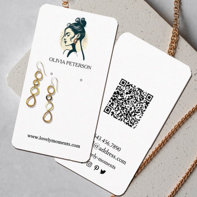 Frauenschmuckkarte Visitenkarte (Stunning watercolor earring display cards with a women`s face logo.Perfect for small business owners)