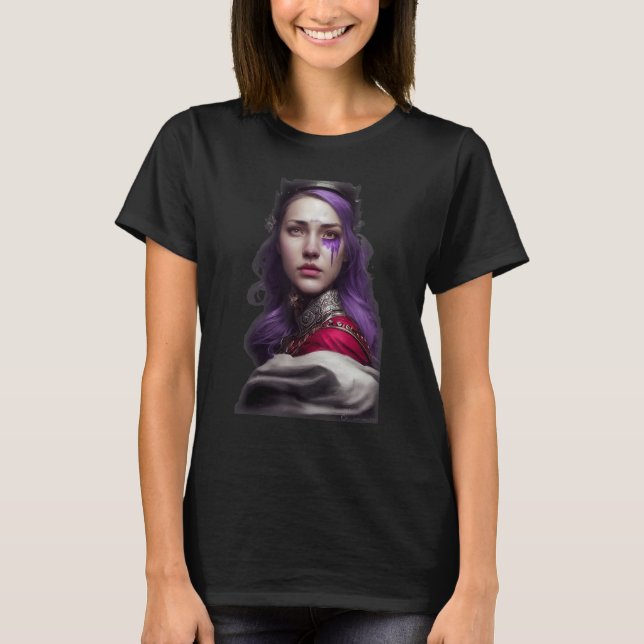 Frauenschwanz auf Verlassen Seite von Gesichtsrot T-Shirt (Vorderseite)