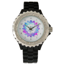 *~* Frauenschwarz Lotus Om New Age Mandala Armbanduhr