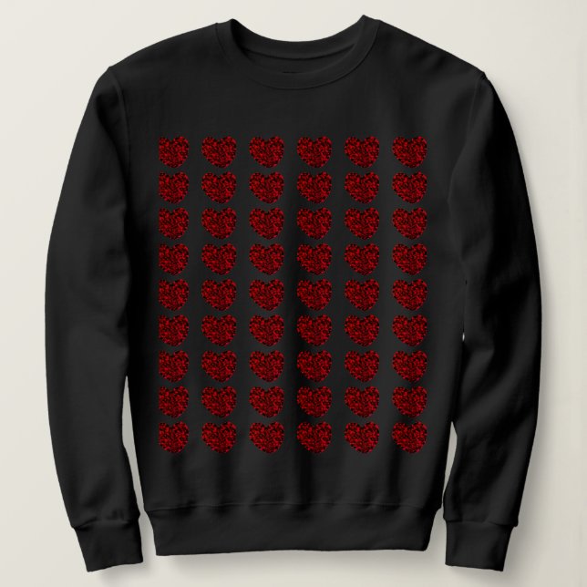 Frauenschwarzpullover mit roten Herzen Sweatshirt (Design vorne)