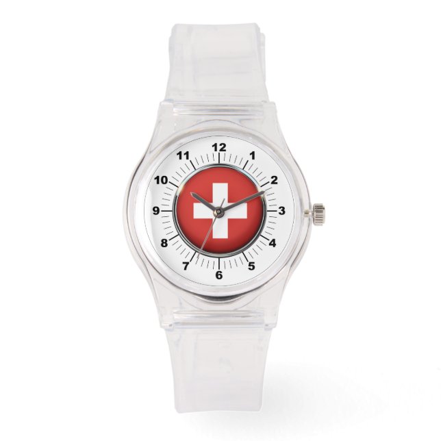 Frauenschweiz Flag Sporty Pink Silicon Watch Armbanduhr (Vorderseite)