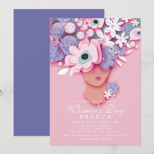 Frauentag Brunch Moderne Girly Floral Einladung (Vorne/Hinten)