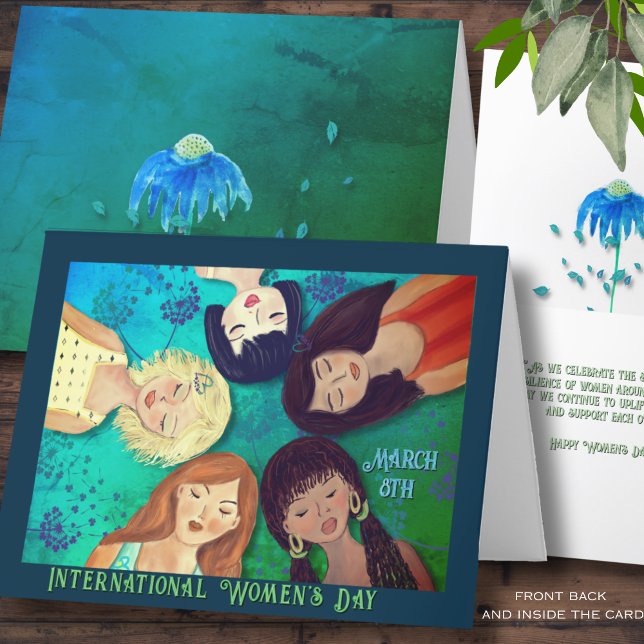 Frauentag Frauenportraits Aqua Blue Karte (Women's Day Woman Portraits Aqua blue Card)