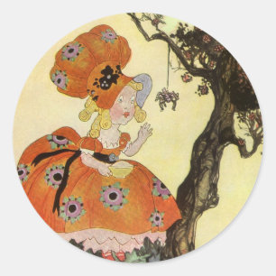Fräulein Muffet & Spinne, Vintage Mother Goose Runder Aufkleber