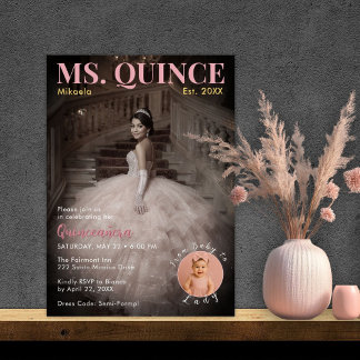 Fräulein Quince Blush Pink Elegante Quinceañera Einladung
