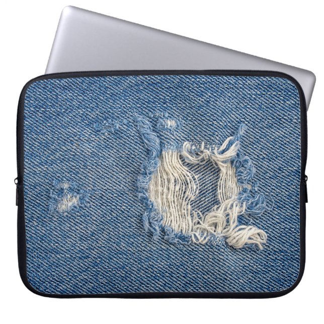 Frayed Blue Denim Laptopschutzhülle (Vorderseite)