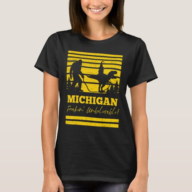 Freakin Unbelievable Funny Michigan Bigfoot T-Rex T-Shirt (Vorderseite)