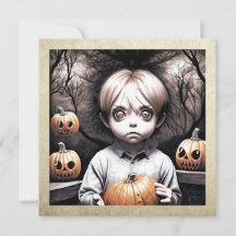 Freaky Child mit Big Eyes und Pumpkins Halloween