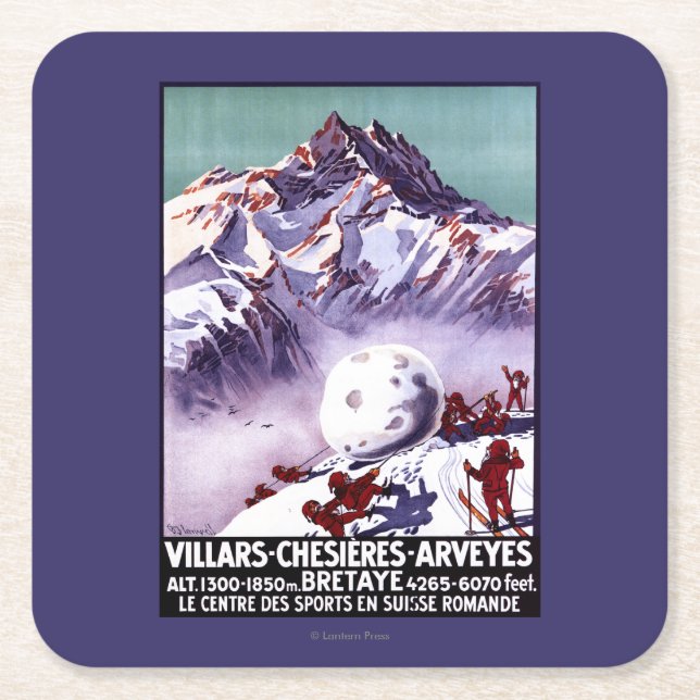 Freche Gnomes, die riesiges Schneeball-Plakat Rechteckiger Pappuntersetzer (Vorderseite)