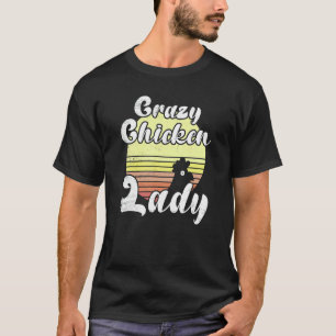 Freche Hühner-Retro-Sonnenuntergang Verrückte Hühn T-Shirt