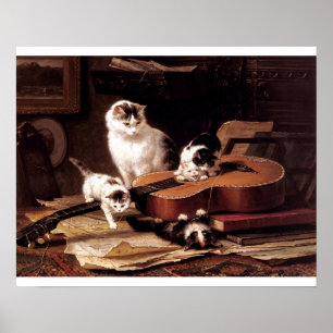 Freche Kätzchen, die Gitarre spielen Poster