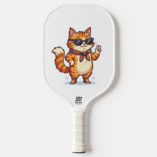 Freche Katze mit Sonnenbrille und Schal Pickleball Schläger