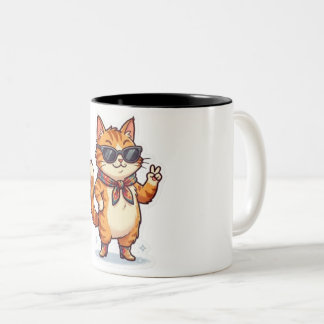 Freche Katze mit Sonnenbrille und Schal Zweifarbige Tasse
