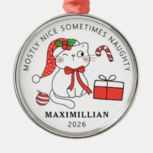 Freche Katze mit Weihnachtsmannmütze Weihnachten Ornament Aus Metall