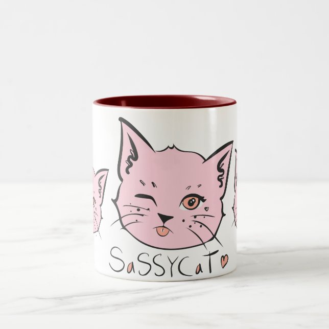 Freche Katzen-Tasse Zweifarbige Tasse (Mittel)