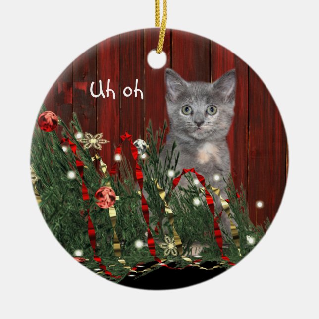 Freche WeihnachtsMiezekatze Keramik Ornament (Vorne)
