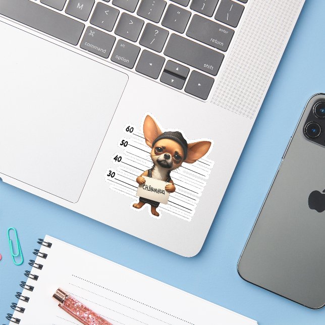 Frecher Chihuahua Aufkleber (Laptop mit iPhone)