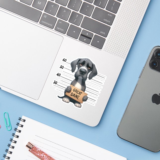 Frecher Deutsche Dogge Aufkleber (Laptop mit iPhone)