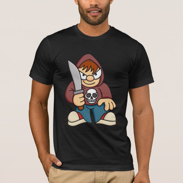 Frecher Junge mit Messer T-Shirt (Vorderseite)