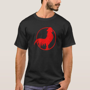 Frecher roter Hahn Zodiak Huhn Silhouette T-Shirt