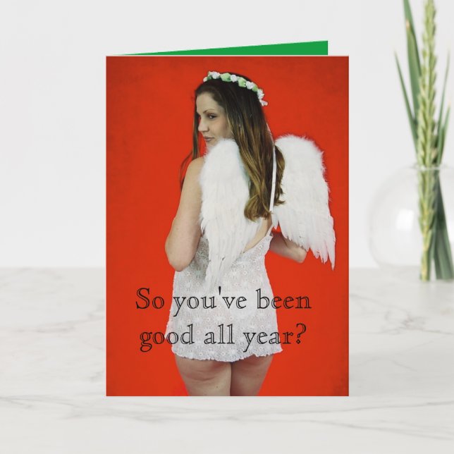 Frecher Weihnachtsengel Feiertagskarte (Vorderseite)
