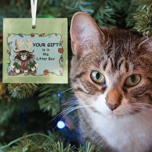 Frecher Weihnachtskatzen-Humor Maine Coon Grün Lus Ornament Aus Glas
