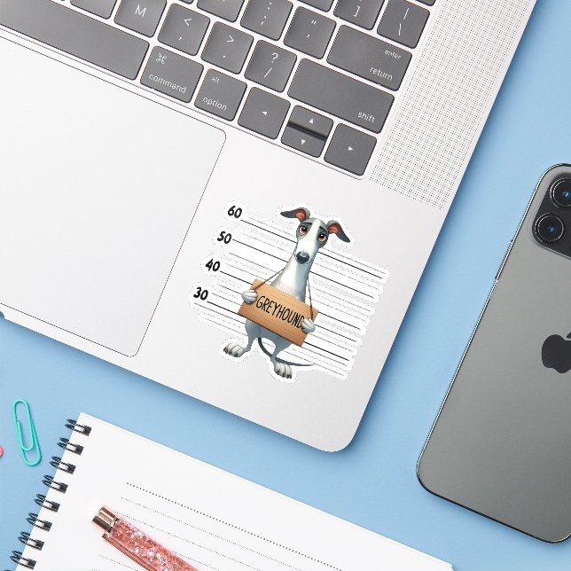 Frecher Windhund Aufkleber (Laptop mit iPhone)