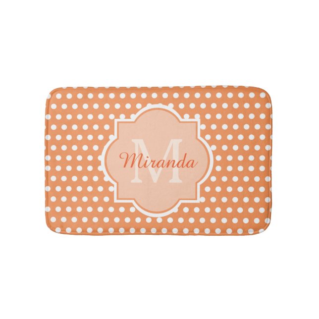 Freches orange Tupfen-Monogramm mit Namen Badematte (Vorderseite)
