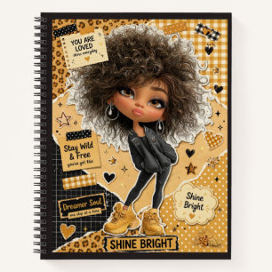 Freches Senfgelbes Afro-Mädchen Spiralnotizbuch Notizbuch