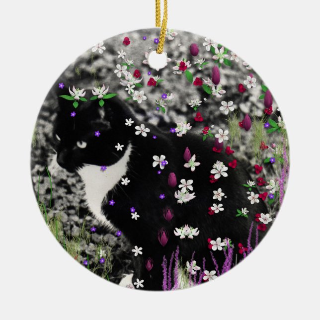 Freckles in Blume I - Tux Cat Keramikornament (Vorne)