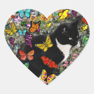 Freckles in Butterflies - Tuxedo Kitty Herz-Aufkleber