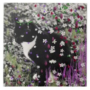 Freckles in den Blumen I - Schwarz-weißer Fliese