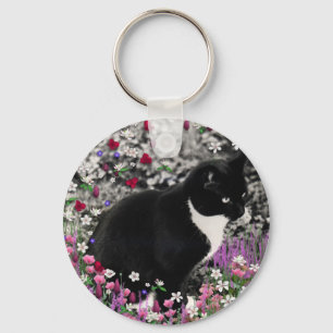 Freckles in den Blumen II - Tuxedo-Katze Schlüsselanhänger