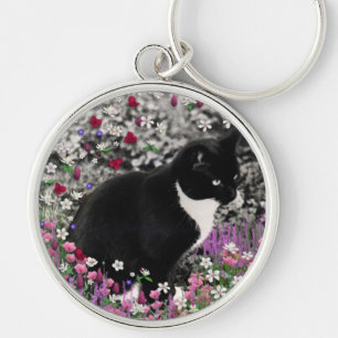 Freckles in den Blumen II - Tuxedokitty-Katze Schlüsselanhänger