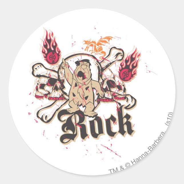 Fred Flintstone Rock Runder Aufkleber (Vorderseite)