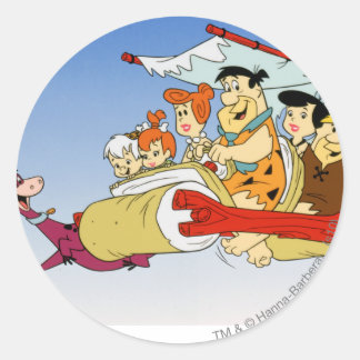 Fred Flintstone Wilma Barney und Betty PEBBLES™ Runder Aufkleber