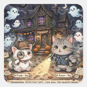 Freda und Junior Detective Cats Halloween-Mystery Quadratischer Aufkleber