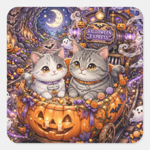 Freda und Junior Halloween Express-Mauspad   Kaw Quadratischer Aufkleber