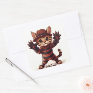 Freddy, die süße Halloween-Katze Quadratischer Aufkleber