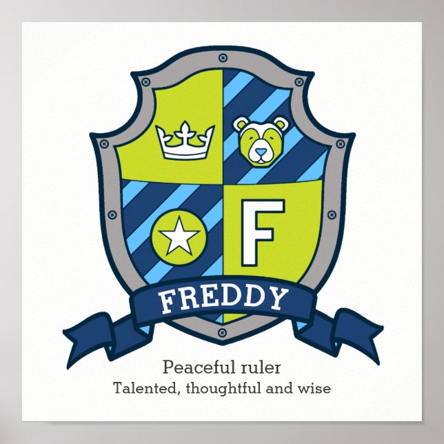 Freddy Letter F boys heißen Wappen Poster (Vorne)
