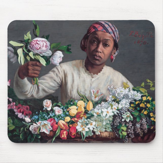 Frederic Bazille - Junge Frau mit Päonien Mousepad (Vorne)