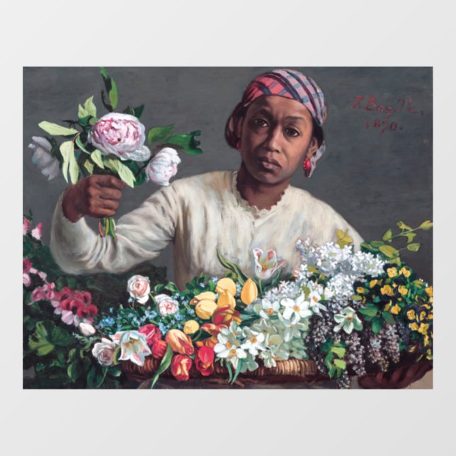 Frederic Bazille - Junge Frau mit Peonies Fensteraufkleber (Blatt)