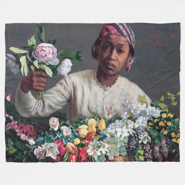 Frederic Bazille - Junge Frau mit Peonies Fleecedecke (Vorderseite (Horizontal))