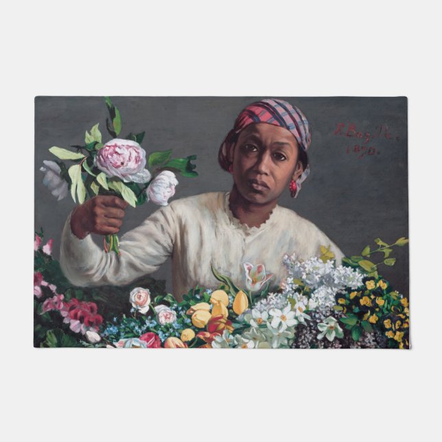 Frederic Bazille - Junge Frau mit Peonies Fußmatte (Vorderseite)