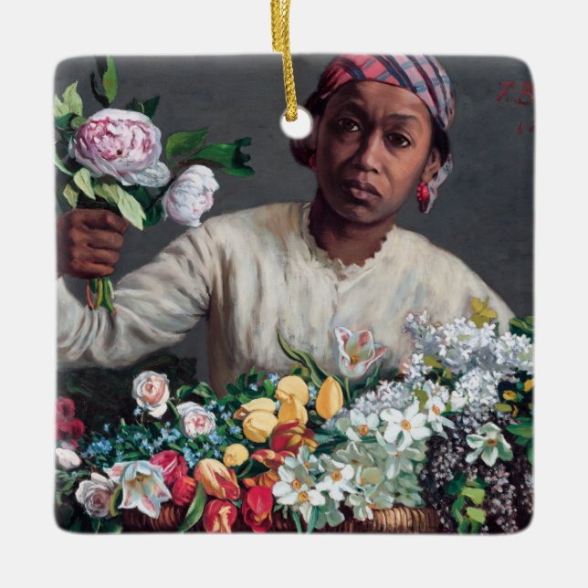 Frederic Bazille - Junge Frau mit Peonies Keramikornament (Vorderseite)