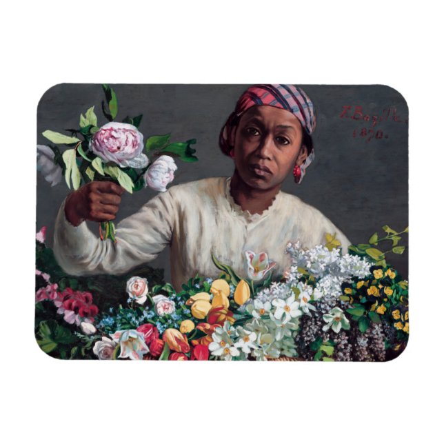Frederic Bazille - Junge Frau mit Peonies Magnet (Horizontal)