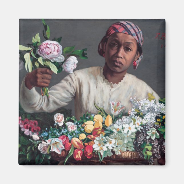 Frederic Bazille - Junge Frau mit Peonies Magnet (Vorne)