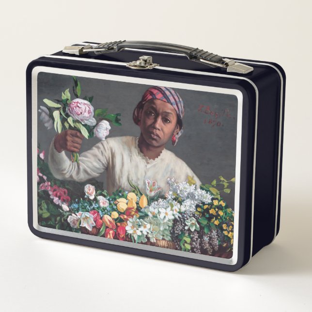 Frederic Bazille - Junge Frau mit Peonies Metall Brotdose (Vorderseite)