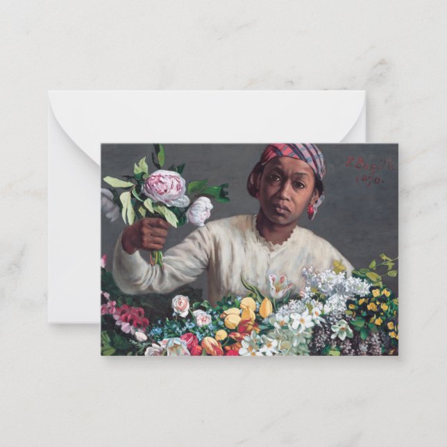 Frederic Bazille - Junge Frau mit Peonies Mitteilungskarte (Vorderseite)