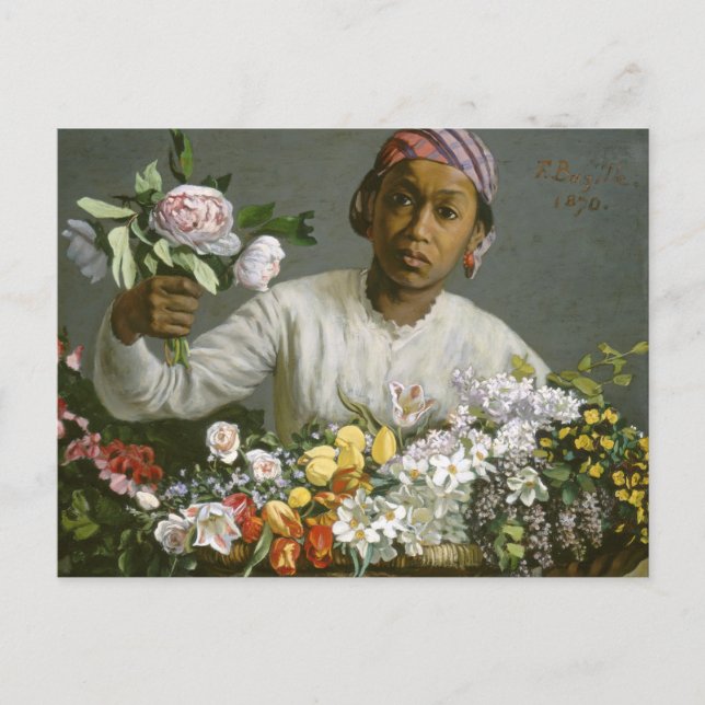 Frederic Bazille - Junge Frau mit Peonies Postkarte (Vorderseite)
